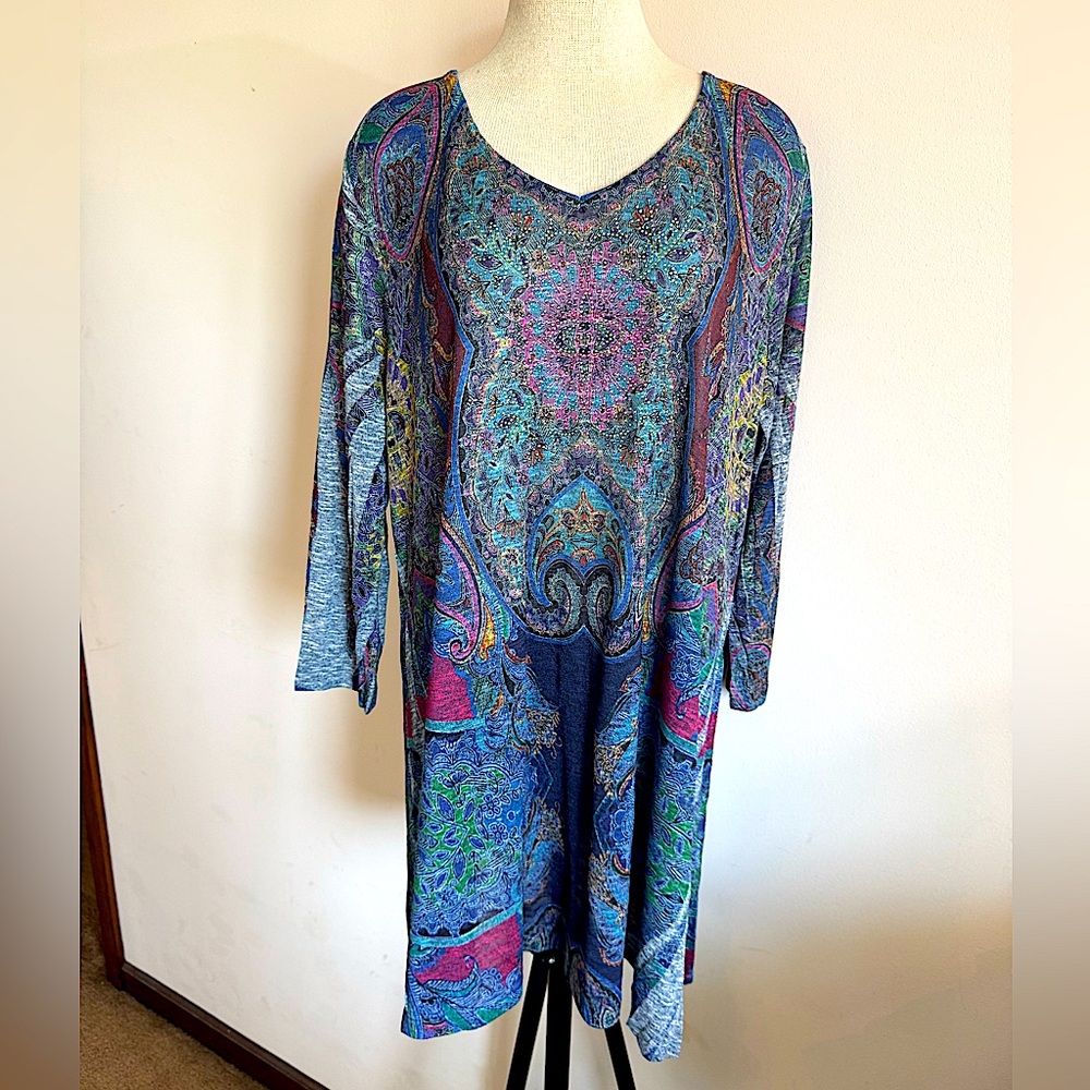 CACTUS Paisley V Cut Bodycon Rhinestone Crystal Summer Dress XL NWOT